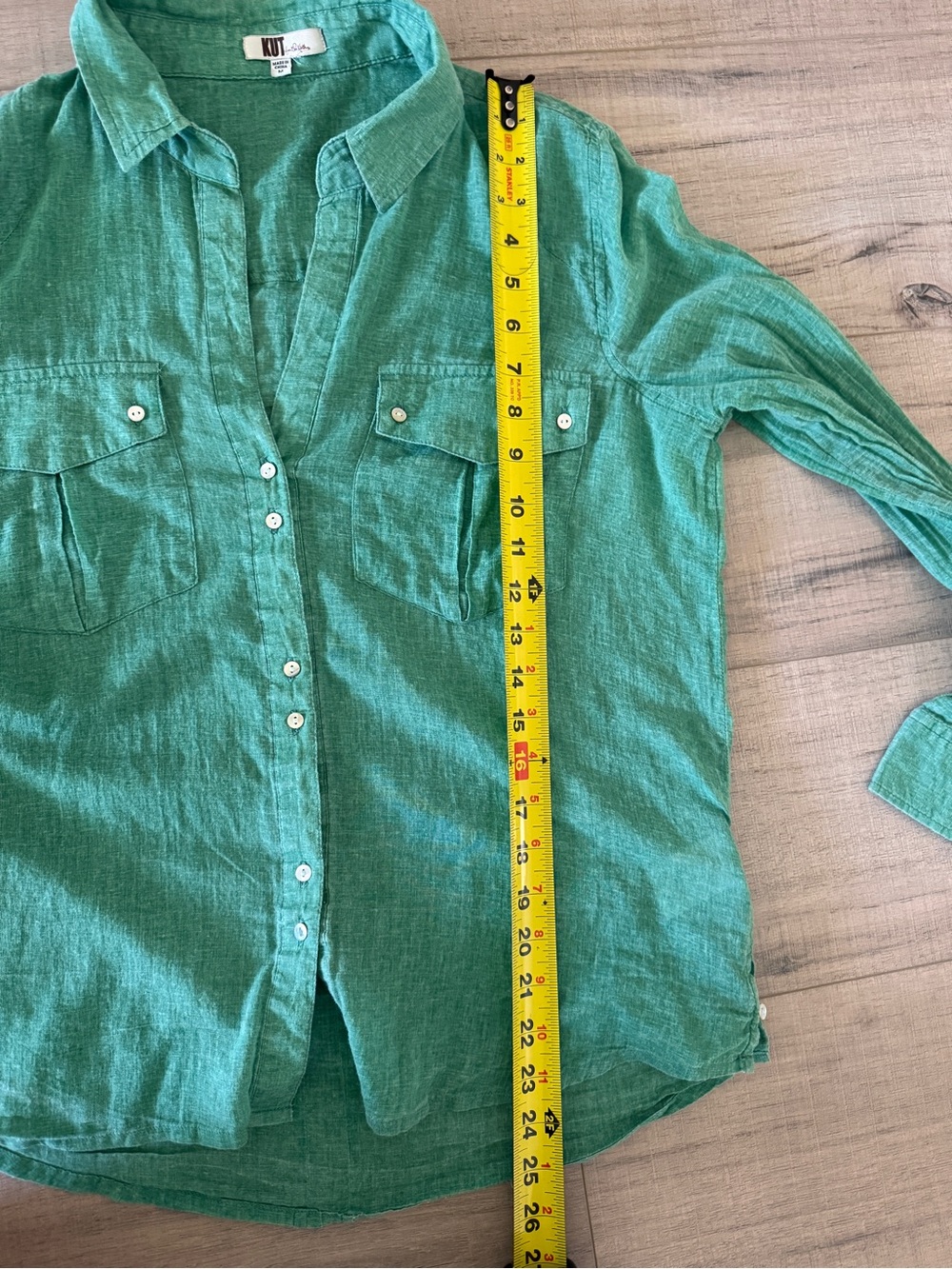 KUT from the Kloth Green Cotton Gauze Button Front Shirt Utility Blouse Size M - Picture 9 of 12